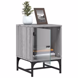 vidaXL Bedside Cabinets with Glass Doors Bed Side Table 2 pcs Grey Sonoma - Additional view 5