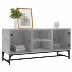 vidaXL TV Cabinet with Glass Doors Home TV Stand Entertainment Centre TV Unit - concrete grey