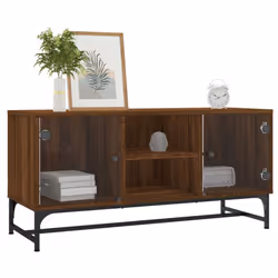 vidaXL TV Cabinet with Glass Doors Home TV Stand Entertainment Centre TV Unit - brown oak