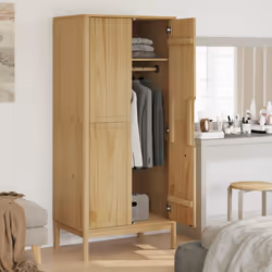 vidaXL Wardrobe Closet Clothes Organiser Storage Cupboard Solid Wood Pine - wax brown