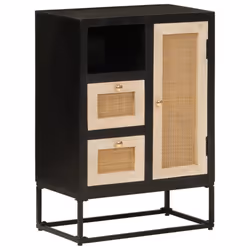 vidaXL Sideboard Storage Cupboard Side Cabinet Black Solid Wood Mango and Iron