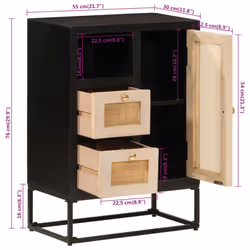 vidaXL Sideboard Storage Cupboard Side Cabinet Black Solid Wood Mango and Iron