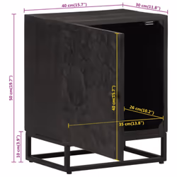 vidaXL Bedside Cabinet Nightstand Bed Table Black Solid Wood Mango and Iron