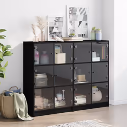 vidaXL Bookcase with Doors Bookshelf Storage Rack Cabinet Engineered Wood - black
