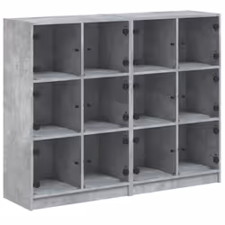 vidaXL Bookcase with Doors Bookshelf Storage Rack Cabinet Engineered Wood - concrete grey