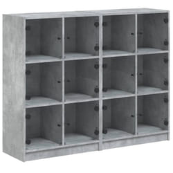vidaXL Bookcase with Doors Bookshelf Storage Rack Cabinet Engineered Wood - concrete grey