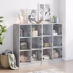 vidaXL Bookcase with Doors Bookshelf Storage Rack Cabinet Engineered Wood - concrete grey