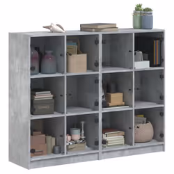 vidaXL Bookcase with Doors Bookshelf Storage Rack Cabinet Engineered Wood - concrete grey - Additional view 4