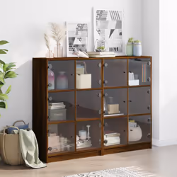 vidaXL Bookcase with Doors Bookshelf Storage Rack Cabinet Engineered Wood - brown oak
