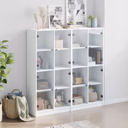 vidaXL Bookcase with Doors Bookshelf Rack Cabinet Sonoma Oak Engineered Wood - white