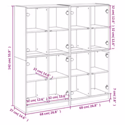 vidaXL Bookcase with Doors Bookshelf Rack Cabinet Sonoma Oak Engineered Wood - white