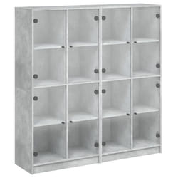 vidaXL Bookcase with Doors Bookshelf Rack Cabinet Sonoma Oak Engineered Wood - concrete grey