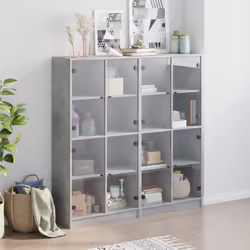 vidaXL Bookcase with Doors Bookshelf Rack Cabinet Sonoma Oak Engineered Wood - concrete grey