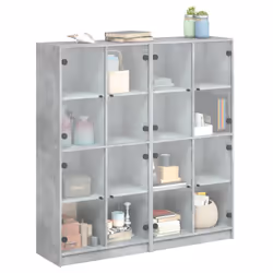 vidaXL Bookcase with Doors Bookshelf Rack Cabinet Sonoma Oak Engineered Wood - concrete grey - Additional view 4
