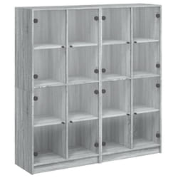 vidaXL Bookcase with Doors Bookshelf Rack Cabinet Sonoma Oak Engineered Wood - grey sonoma