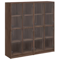 vidaXL Bookcase with Doors Bookshelf Rack Cabinet Sonoma Oak Engineered Wood - brown oak