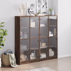 vidaXL Bookcase with Doors Bookshelf Rack Cabinet Sonoma Oak Engineered Wood - brown oak