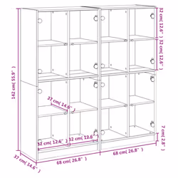 vidaXL Bookcase with Doors Bookshelf Rack Cabinet Sonoma Oak Engineered Wood - brown oak