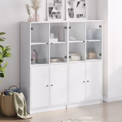 vidaXL Bookcase with Doors Bookshelf Cabinet Highboard White Engineered Wood - Additional view 2
