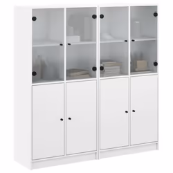 vidaXL Bookcase with Doors Bookshelf Cabinet Highboard White Engineered Wood - Additional view 4