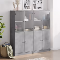 vidaXL Bookcase with Doors Bookshelf Cabinet Concrete Grey Engineered Wood - Additional view 2