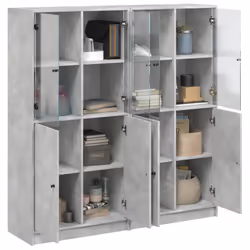 vidaXL Bookcase with Doors Bookshelf Cabinet Concrete Grey Engineered Wood - Additional view 4