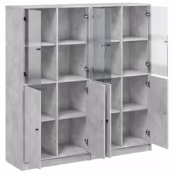 vidaXL Bookcase with Doors Bookshelf Cabinet Concrete Grey Engineered Wood - Additional view 5