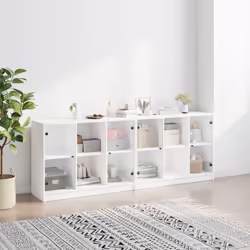 vidaXL Bookcase with Doors Bookshelf Cabinet Highboard White Engineered Wood - Additional view 2
