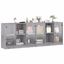 vidaXL Bookcase with Doors Bookshelf Cabinet Concrete Grey Engineered Wood - Additional view 4