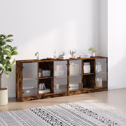 vidaXL Bookcase with Doors Bookshelf Rack Cabinet Smoked Oak Engineered Wood - Additional view 2
