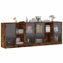 vidaXL Bookcase with Doors Bookshelf Rack Cabinet Smoked Oak Engineered Wood - Additional view 4