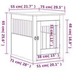 vidaXL Dog Crate Furniture Pet Doghouse Dog Kennel Dog Cage Engineered Wood - white, 55 x 75 x 65 cm - Additional view 3