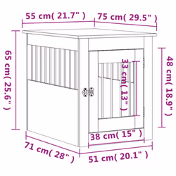 vidaXL Dog Crate Furniture Pet Doghouse Dog Kennel Dog Cage Engineered Wood - smoked oak, 55 x 75 x 65 cm - Additional view 3