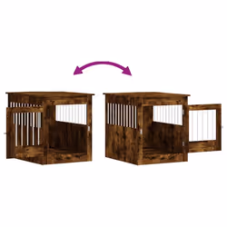 vidaXL Dog Crate Furniture Pet Doghouse Dog Kennel Dog Cage Engineered Wood - smoked oak, 64.5 x 80 x 71 cm - Additional view 9