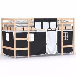 vidaXL Kids' Loft Bed with Curtains Children's Bunk Bed Frame Solid Wood Pine - natural and black, 80 x 200cm