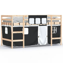 vidaXL Kids' Loft Bed with Curtains Children's Bunk Bed Frame Solid Wood Pine - natural and black, 80 x 200cm