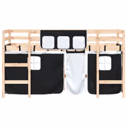 vidaXL Kids' Loft Bed with Curtains Children's Bunk Bed Frame Solid Wood Pine - natural and black, 80 x 200cm - Additional view 4