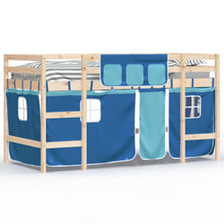 vidaXL Kids' Loft Bed with Curtains Children's Bunk Bed Frame Solid Wood Pine - natural and blue, 80 x 200cm