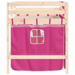 vidaXL Kids' Loft Bed with Curtains Children's Bunk Bed Frame Solid Wood Pine - natural and pink, 80 x 200cm - Additional view 5