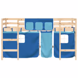 vidaXL Kids' Loft Bed with Curtains Children's Bunk Bed Frame Solid Wood Pine - natural and blue, 90 x 200cm - Additional view 4