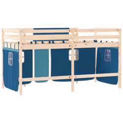 vidaXL Kids' Loft Bed with Curtains Children's Bunk Bed Frame Solid Wood Pine - natural and blue, 90 x 200cm - Additional view 6