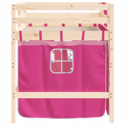 vidaXL Kids' Loft Bed with Curtains Children's Bunk Bed Frame Solid Wood Pine - natural and pink, 90 x 200cm - Additional view 5