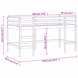 vidaXL Kids' Loft Bed with Curtains Children's Bunk Bed Frame Solid Wood Pine - natural and black, 90 x 190cm - Additional view 3
