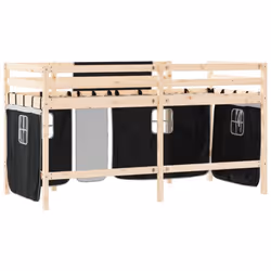 vidaXL Kids' Loft Bed with Curtains Children's Bunk Bed Frame Solid Wood Pine - natural and black, 90 x 190cm - Additional view 6
