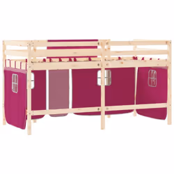 vidaXL Kids' Loft Bed with Curtains Children's Bunk Bed Frame Solid Wood Pine - natural and pink, 90 x 190cm - Additional view 6