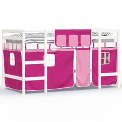 vidaXL Kids' Loft Bed with Curtains Children's Bunk Bed Frame Solid Wood Pine - white and pink, 90 x 190cm
