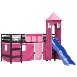 vidaXL Kids' Loft Bed with Tower Bed Frame Bedstead Bunk Bed Solid Wood Pine - black and pink, 80 x 200 cm