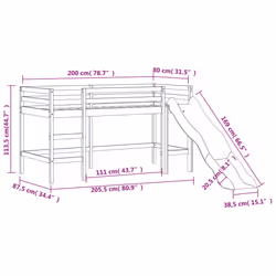vidaXL Kids' Loft Bed with Tower Bed Frame Bedstead Bunk Bed Solid Wood Pine - black and pink, 80 x 200 cm