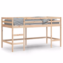 vidaXL Kids' Loft Bed with Ladder Bunk Bed White Solid Wood Pine - natural