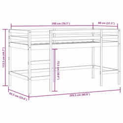 vidaXL Kids' Loft Bed with Ladder Bunk Bed White Solid Wood Pine - natural